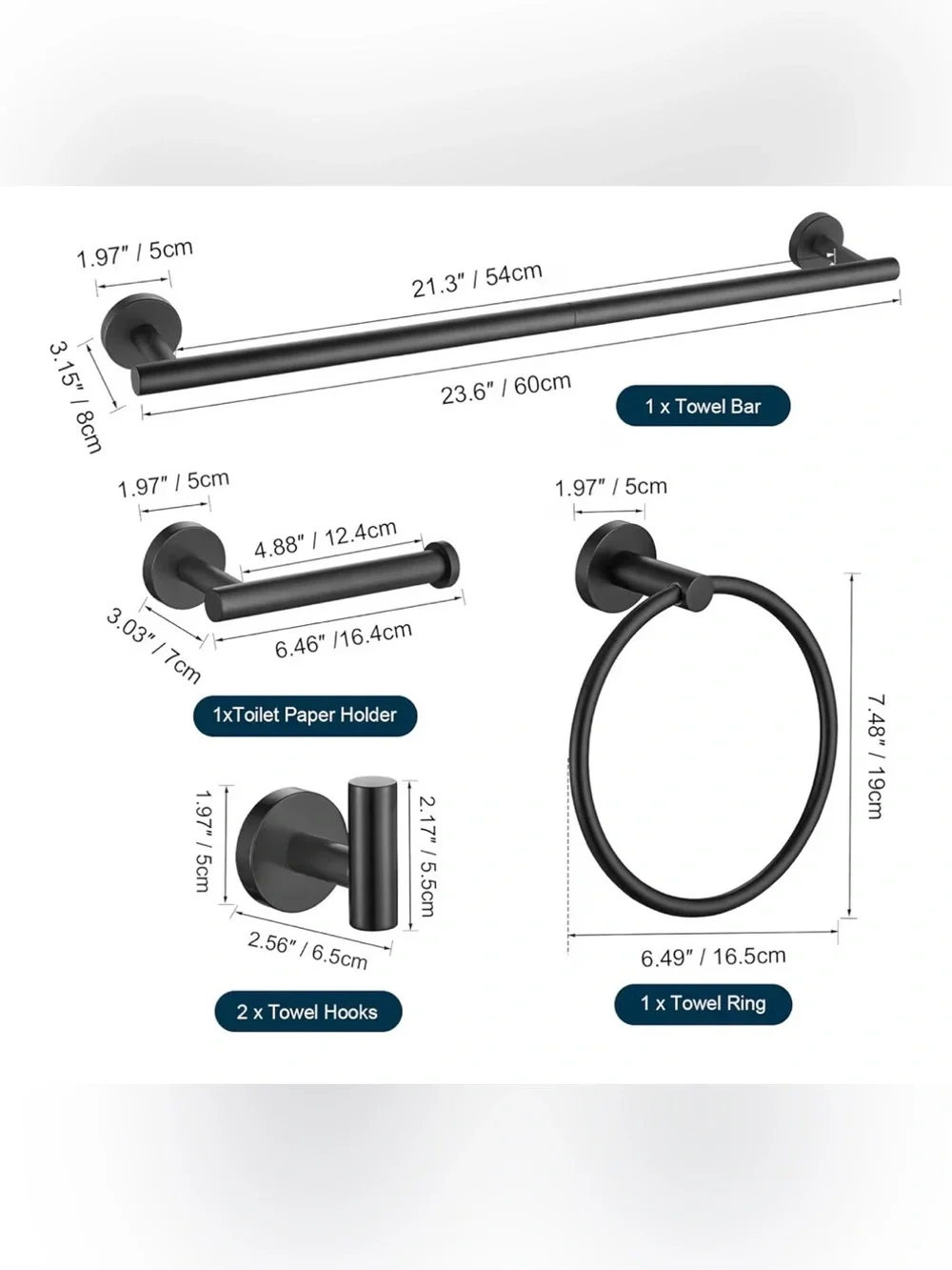 Matte Black Bathroom Hardware Set - 5 Piece